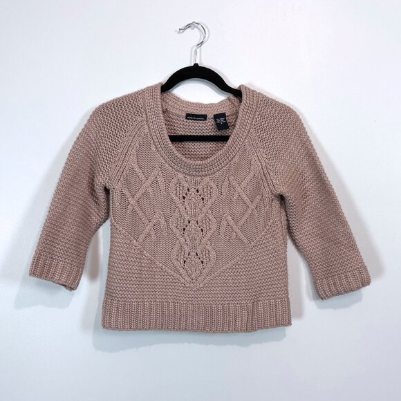 Moda International Dusty Rose Cropped Knit Sweater, 3/4 Raglan Sleeve, sz S - Picture 12 of 13